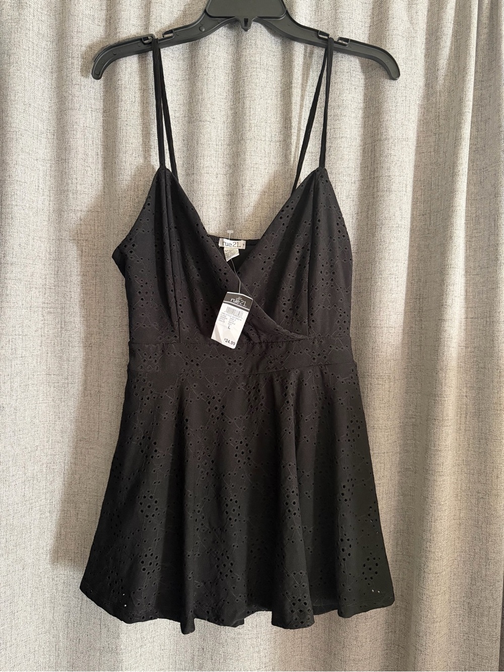 Eyelet Wrap-Front Romper - Black